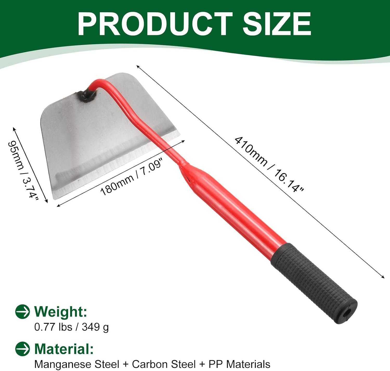 Garden Hoe 16 14" x 7" Steel Hoe Garden Tool Anti Rust with Non Slip Handle Edger Weeder Shovel for Backyard Loosening Farm Planting Weeding, Red Image 2