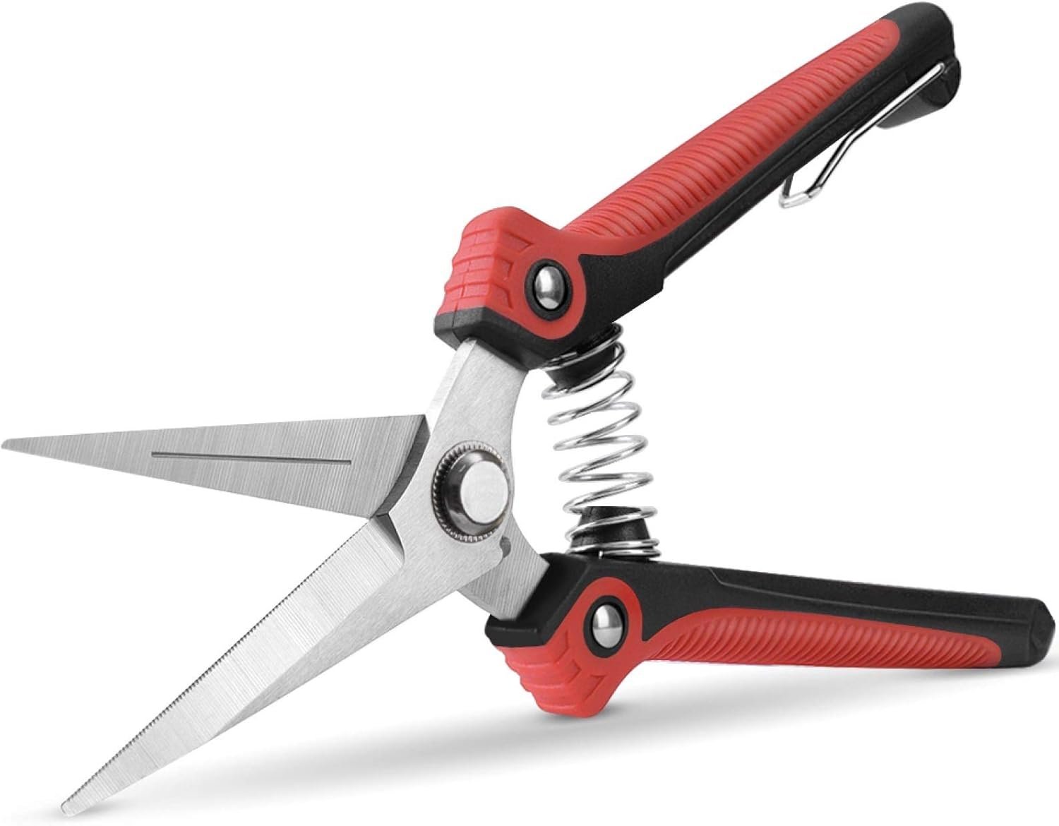 Pruning Scissors, Professional Garden Shears Straight Stainless Steel Blades Sharp Gardening Hand Pruner for Garden Harvesting Fruits, Vegetables, Trimming Flowers and Plants, 8 1IN(Red)