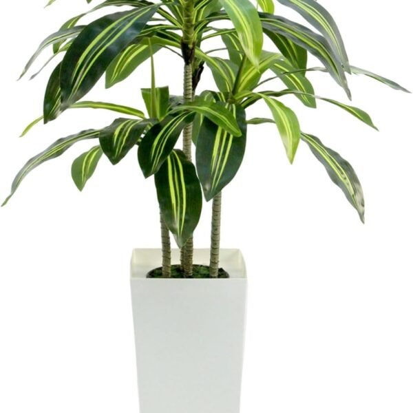 Dracaena Artificial Plant   4ft Faux Tree with Planter White, UV Resistant Tropical Faux Dracaena Tree Indoor for Home Decor, Bedroom, Living Room, Porch, Patio, Outdoor Housewarming Gift