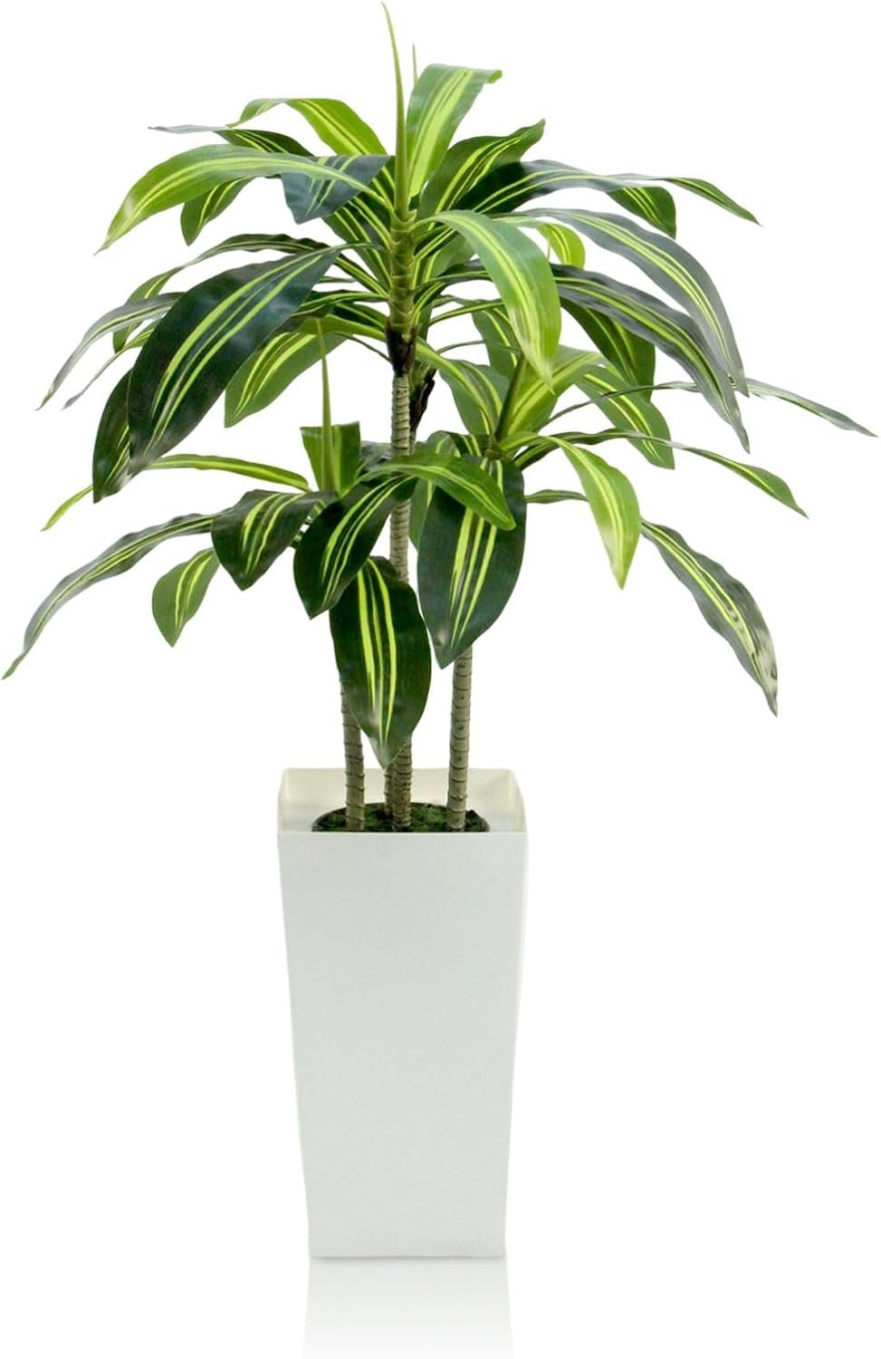 Dracaena Artificial Plant 4ft Faux Tree with Planter White, UV Resistant Tropical Faux Dracaena Tree Indoor for Home Decor, Bedroom, Living Room, Porch, Patio, Outdoor Housewarming Gift