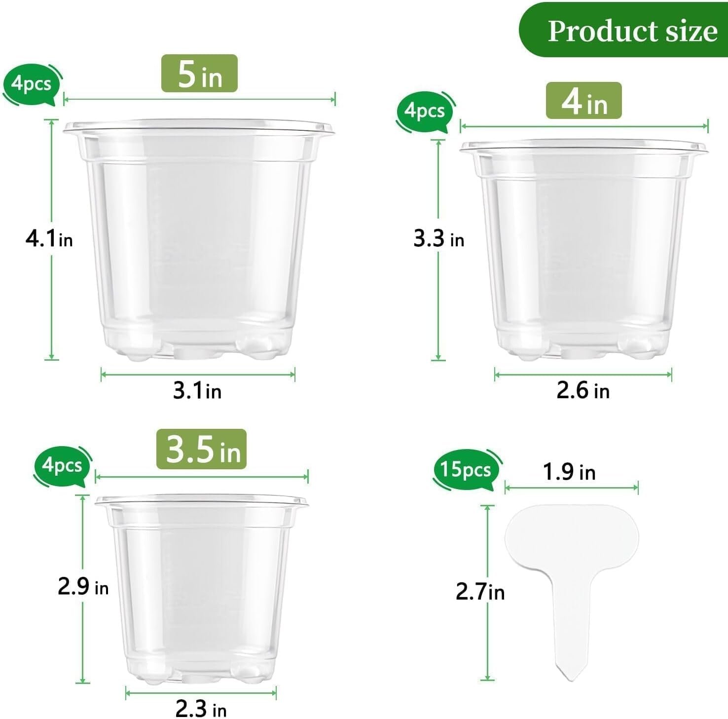 Clear Nursery Pots 5/4/3 5 Inch Plastic Seed Starter Plant Flower Pot with Drainage Holes for Transplanting Succulents Cuttings Seedlings 15 Labels (12Pcs) Image 2