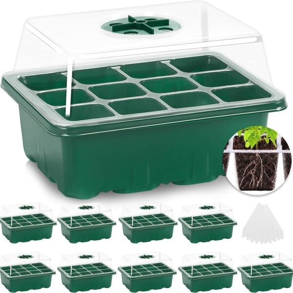 10 Pack Seed Starter Tray, 120Cell Stater Kit with Humidity Dome Green
