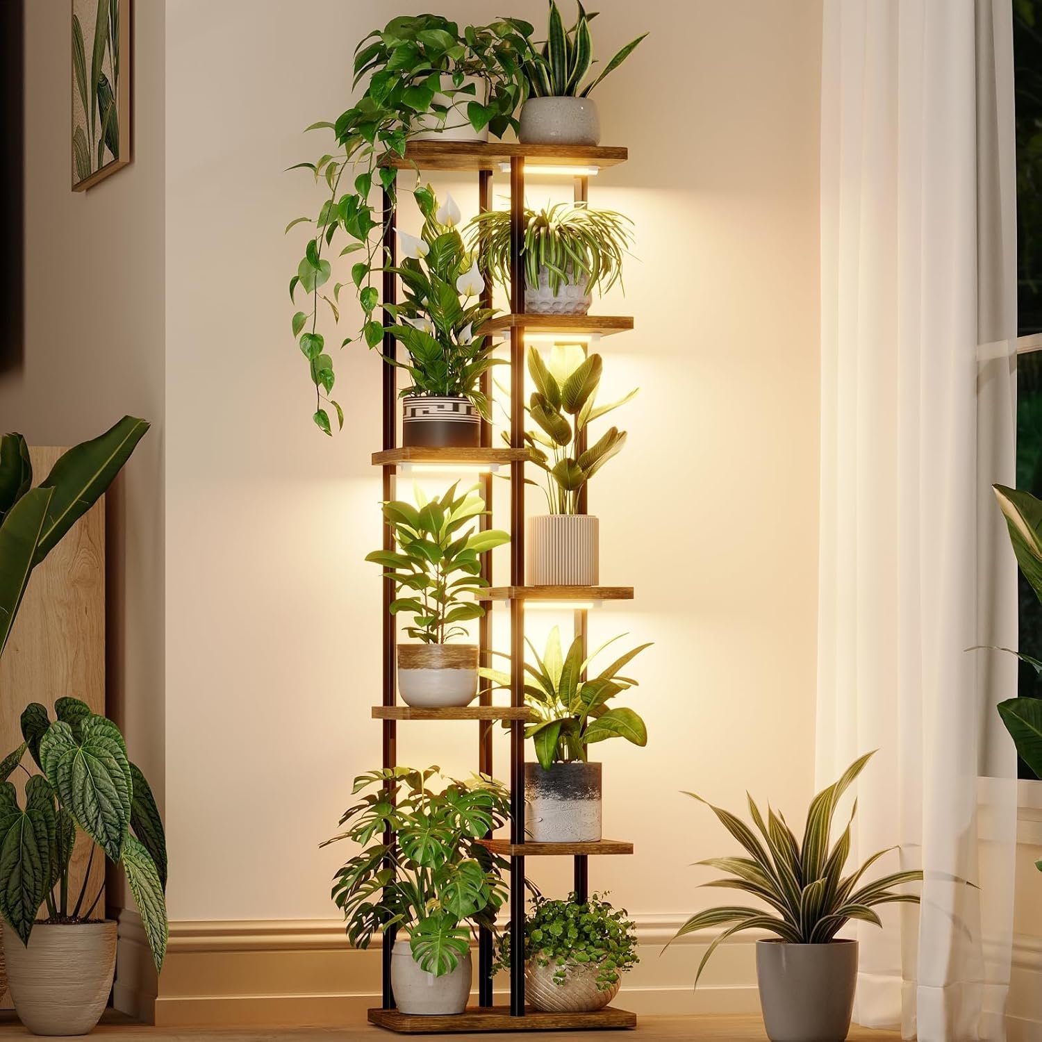 Plant Stand with Grow Light for Indoor Plants Corner 7 Tier