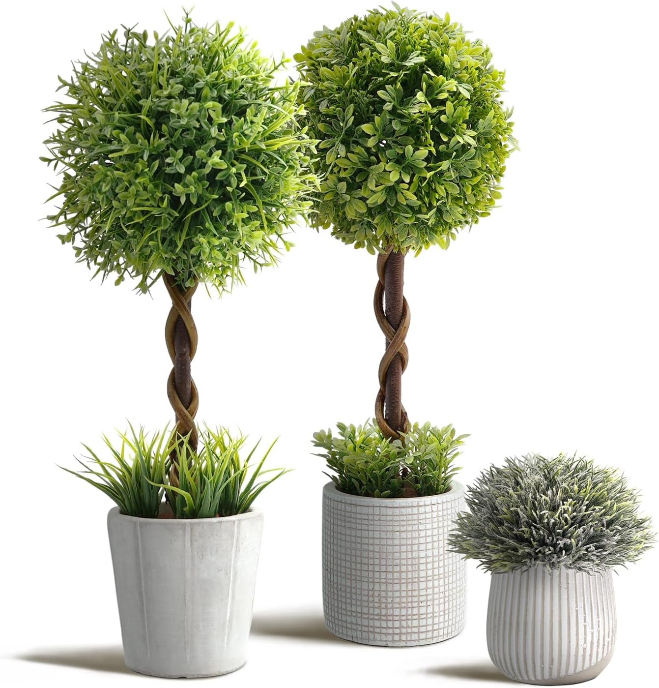 3 Pack Small Fake Plants 14 57 Inch, Small Artificial Boxwood Topiary Potted in Cement Planter, Artificial Plants Indoor/Outdoor for Home Bathroom Bedroom Kitchen Office Room Decor