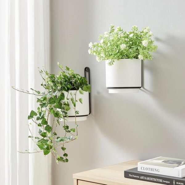 2 Pcs Wall Mounted Hanging Planter Vase for Indoor and Outdoor Plants Modern Metal Wall and Ceiling Planter Minimalist Flower Pot (White, 5 91 inch)