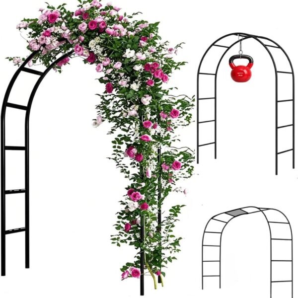 7 3FT Garden Arch Trellis for Climbing Plants, Black Metal Garden Arbor for Outdoor Garden, Rose and Vine Support, Wedding Archway and Backyard Decoration, Black