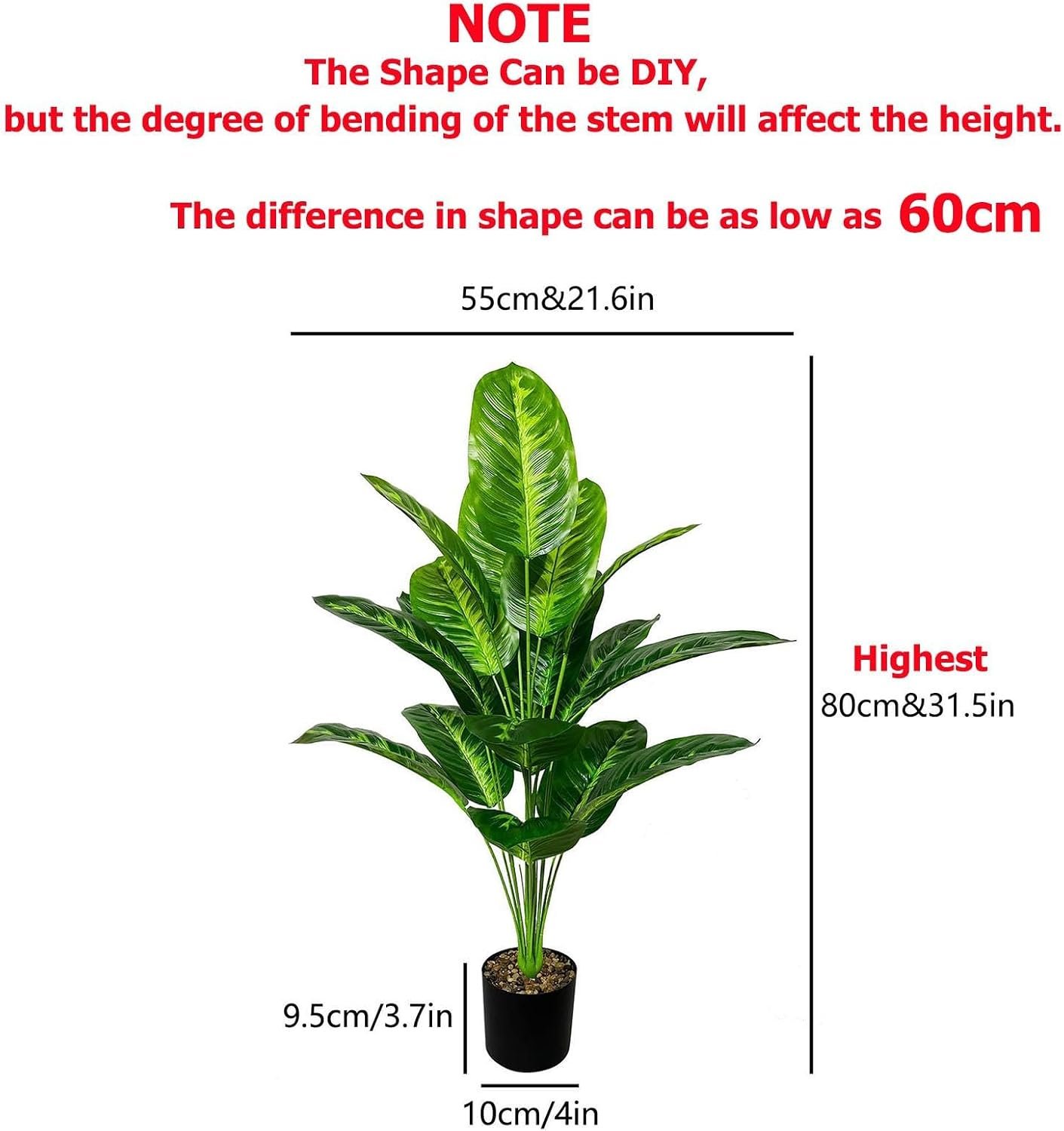Artificial Plants in Pots Large Fake Tree Floor Faux Tropical Plants Decorative Greenry House Potted Tall for Home Office Living Room Decor Indoor Garden Outdoor (80cm Tropical Banana) Image 2