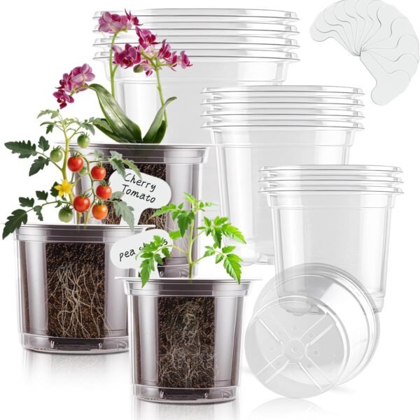Clear Nursery Pots 5/4/3 5 Inch Plastic Seed Starter Plant Flower Pot with Drainage Holes for Transplanting Succulents Cuttings Seedlings 15 Labels (12Pcs)