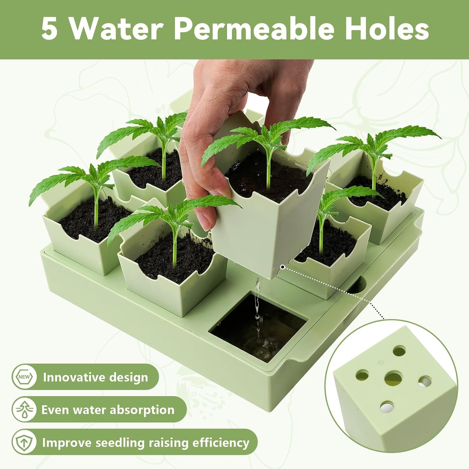 Seed Starter Tray with Lift Out Handles for Easy Transplanting Image 2