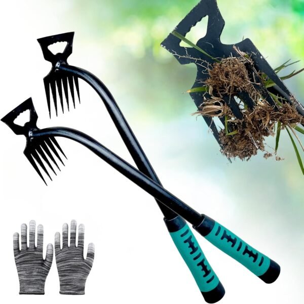 Weed Puller Tool 2Pcs Gardening Hand Weeder Tools,  New Weeding Artifact Uprooting Weeding Tool, Manganese Steel Weed Removal TooL, 6 Teethes Dual Purpose Manual Weed Pulling Tool for Yard Gardenl