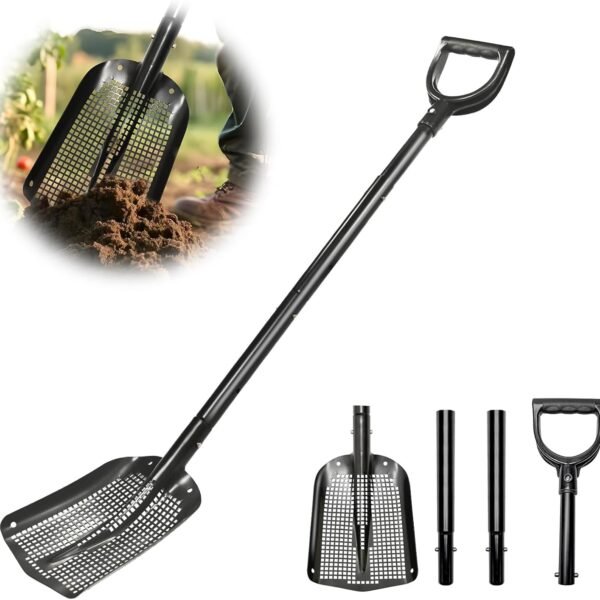 47 7" Metal Sifting Shovel, Adjustable Sand Sifter for Chicken Coop, Farm Goat Stall & Garden, Beach Heavy Duty Durable Mesh Screen for Poop Cleaning Durable Sifter Shovel Ergonomic Grip Black