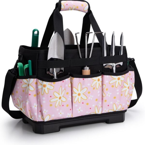 Garden Tool Bag with Hard Bottom, Garden Tote with Shoulder Strap