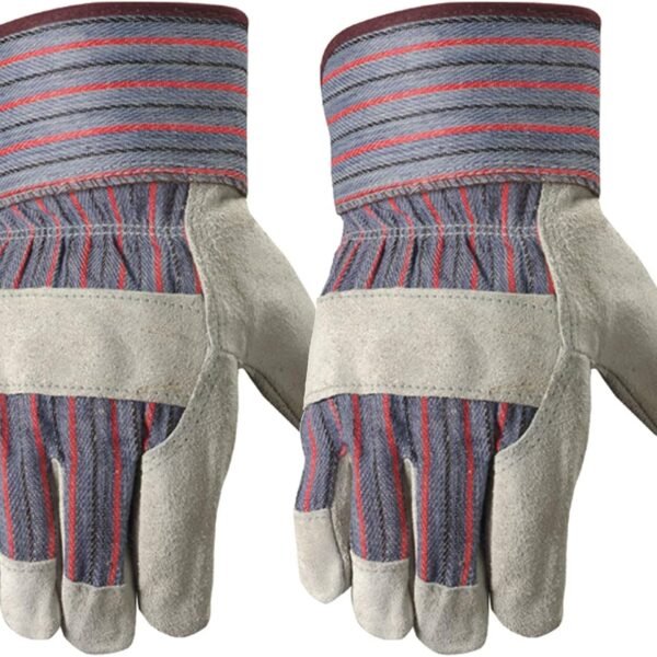 2 Pair Pack Men's Leather Work Gloves with Heavy Duty Reinforced Palms, Large, Grey