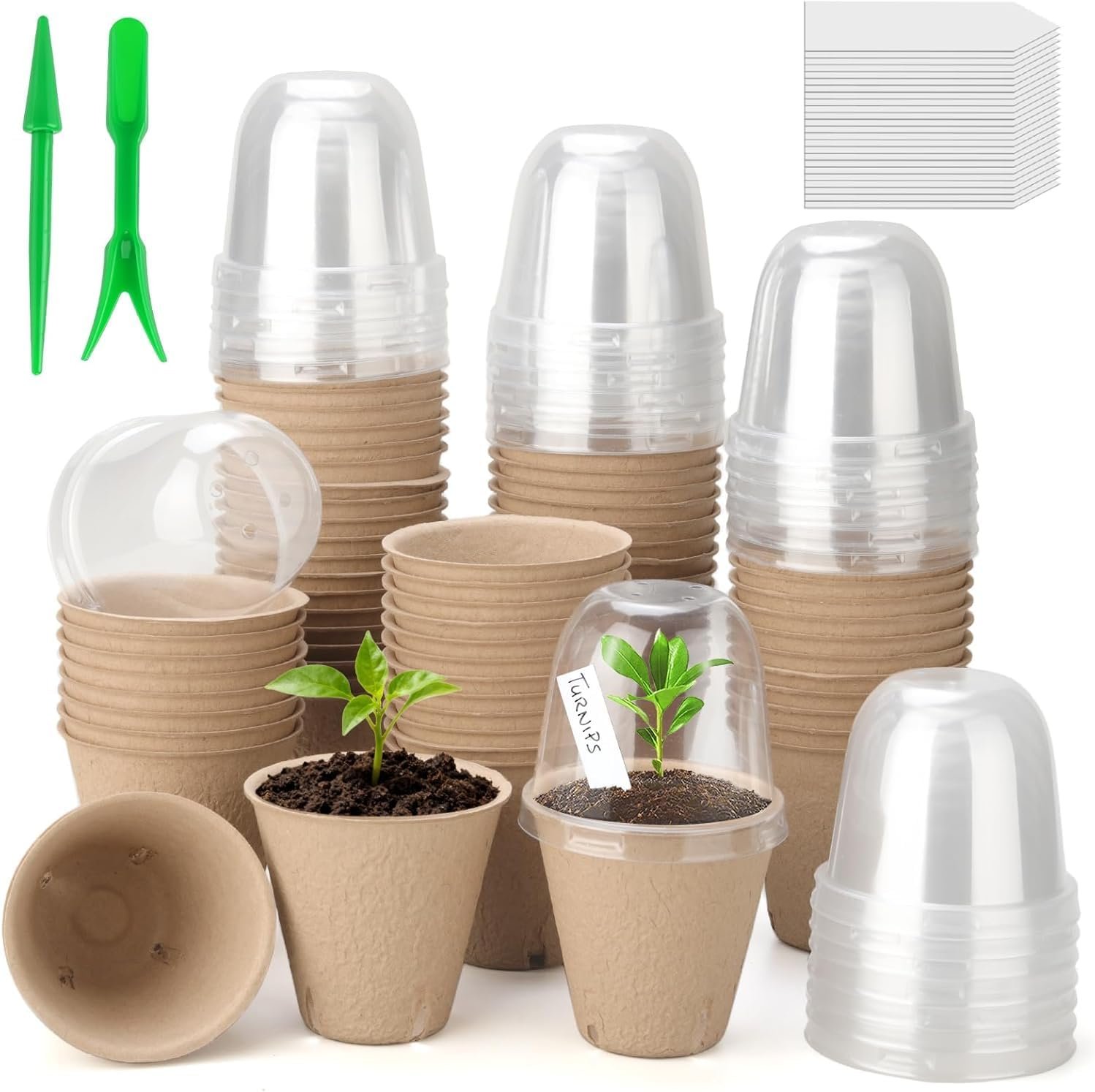 50 Set 3 15 Inch Peat Pots Plant Starters for Seedling with Humidity Dome