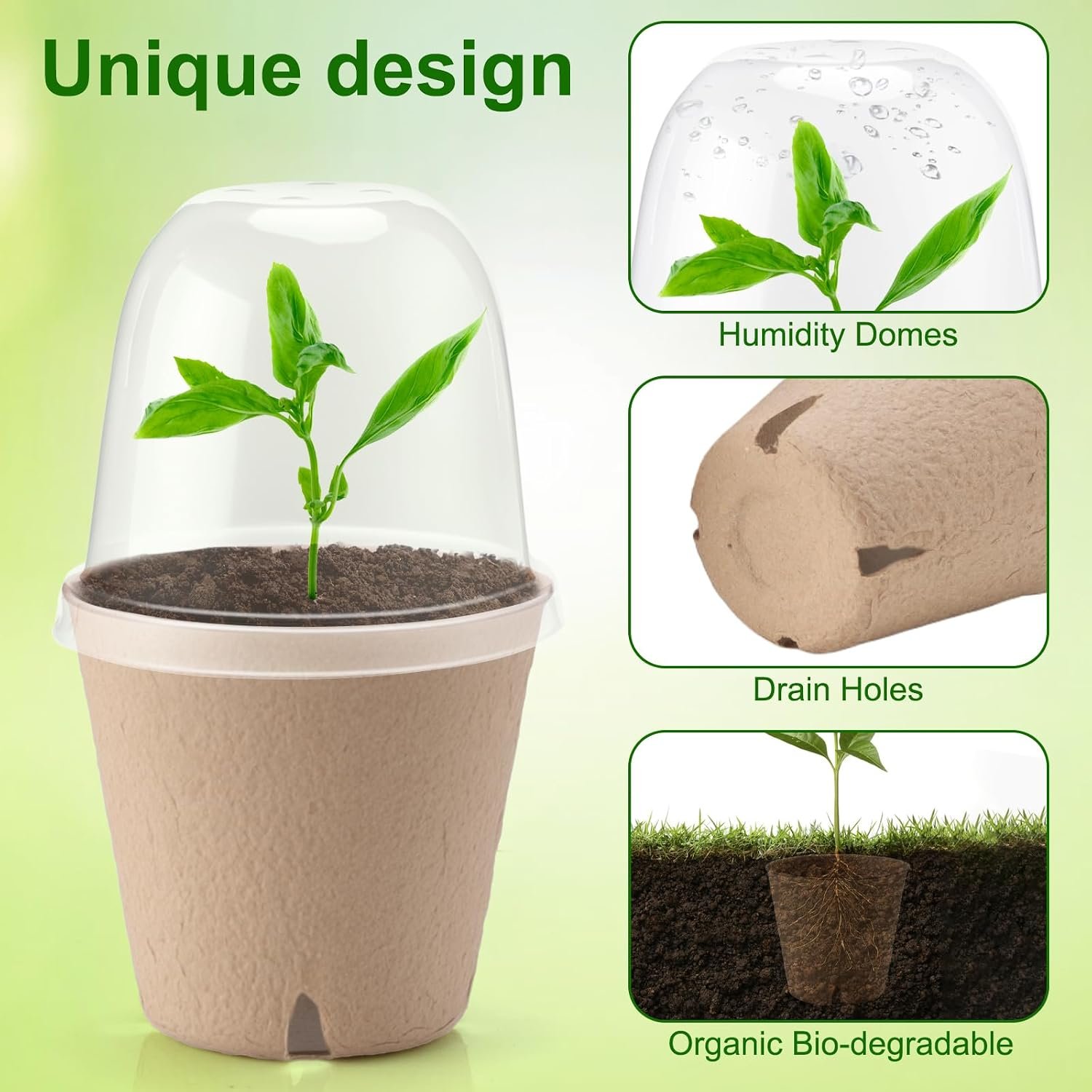 50 Set 3 15 Inch Peat Pots Plant Starters for Seedling with Humidity Dome Image 2