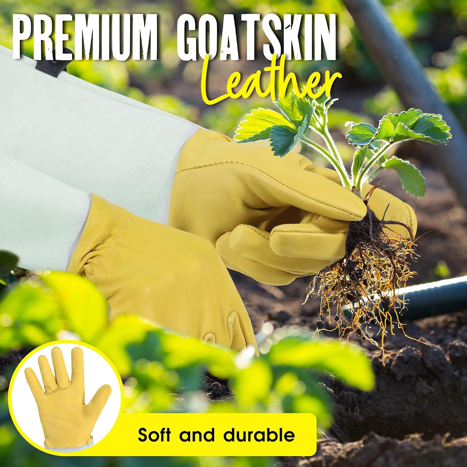Rose Pruning Gardening Gloves for Men Women, Thorn Proof Forearm Protection Leather Garden Gloves, Gardening Gifts for Gardeners Image 2