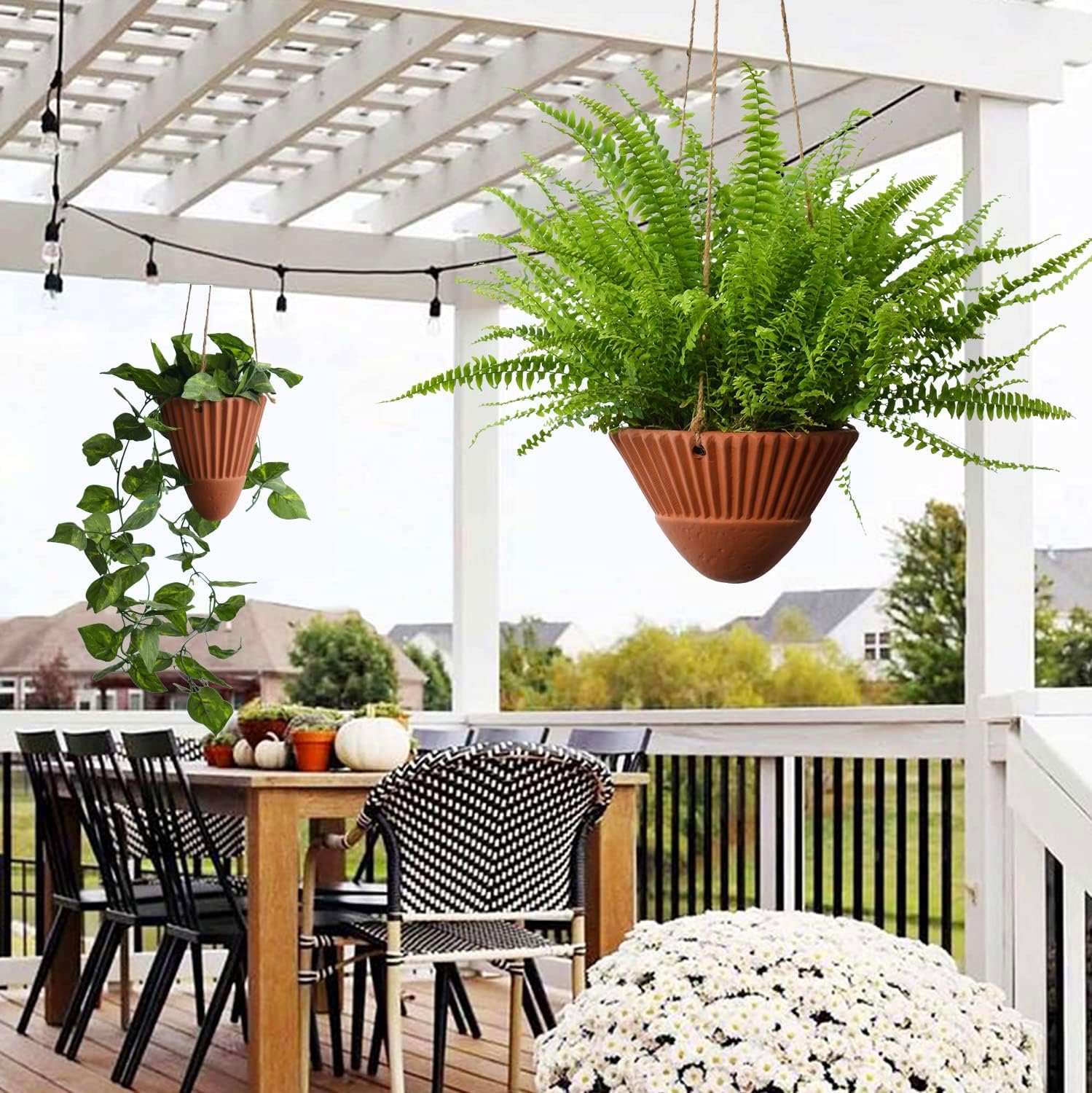 Hanging Planters for Indoor Plants,Terracotta Hanging Planter,Ceramic Plant Pots,Hanging Basket, Planters for Outdoor Plants,Set of 2 Flower Pots, Terracotta Color Image 2