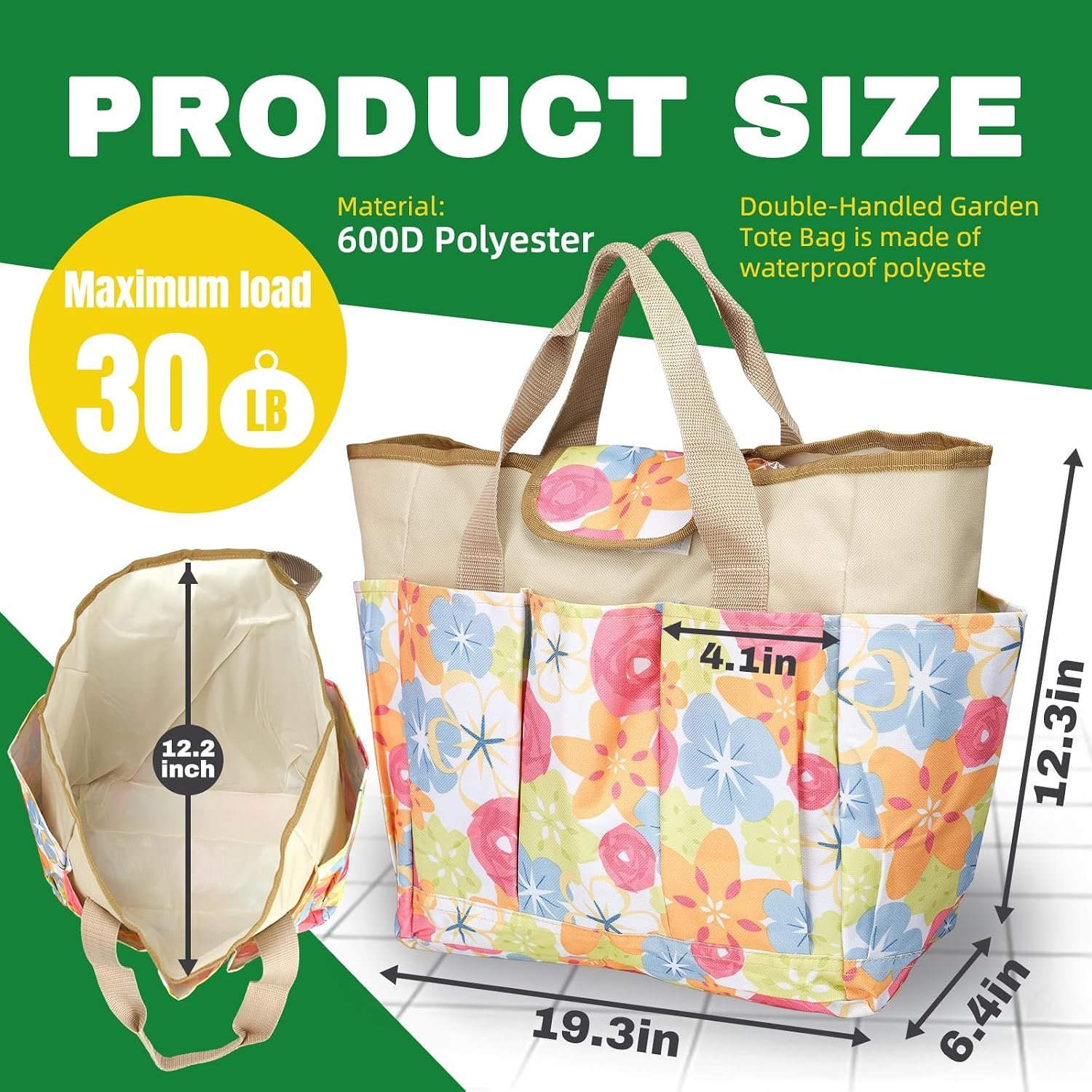 Garden Tool Storage Bag, 8 External Pockets Large Capacity 600D Oxford Cloth Gardening Tote, Multi Functional Portable Organizer for Gardening Beginners, Home Gardeners (Rose) Image 2