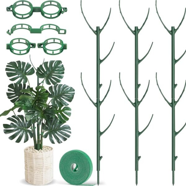 Plant Support Stakes, Stackable Plant Support Poles, Green, 6 Pcs