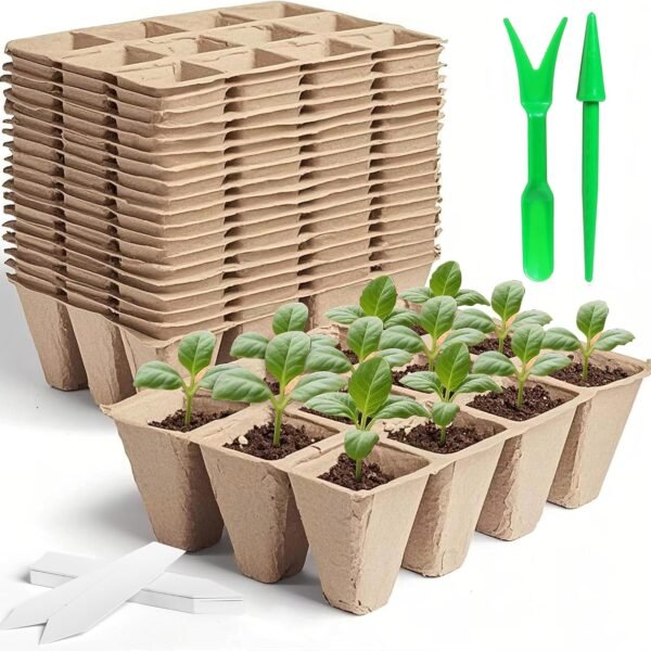 240 Cells Seed Thickened 12 Cell Peat Pots Seed Starter Kit 20 Trays + Transplanting Tools & Plant Labels, Root Friendly Seedling Cups for Vegetables Flowers Herbs Seed Starting