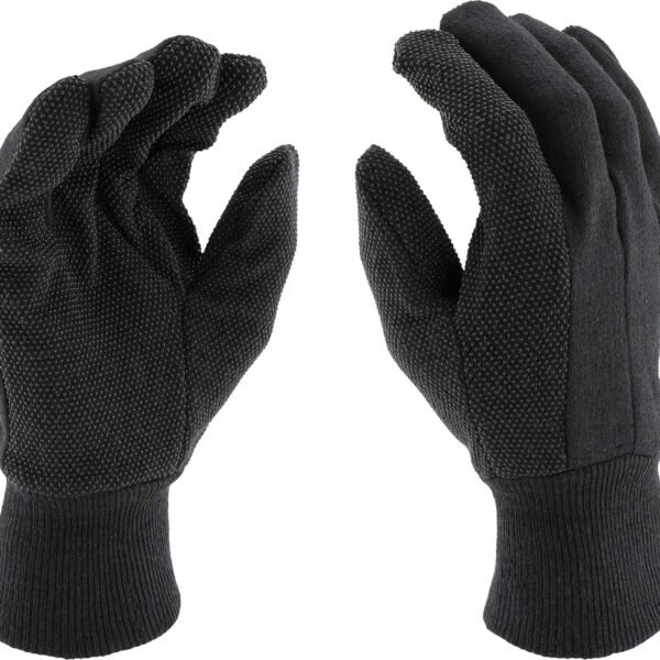 Brown Jersey Dotted Gloves (Pack of 12) Poly/Cotton with Dotted Palm and Index Finger, Straight Thumb, Slip on Cuff, Knit Wrist