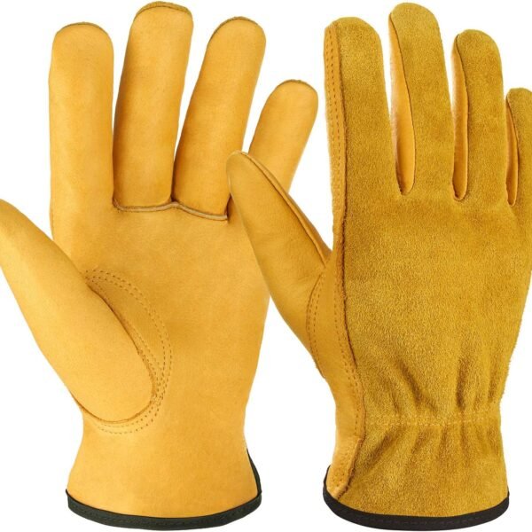 Leather Work Gloves Tough Cowhide Gardening Glove for Wood Cutting/Construction/Driving/Garden for Men and Women 1 Pair