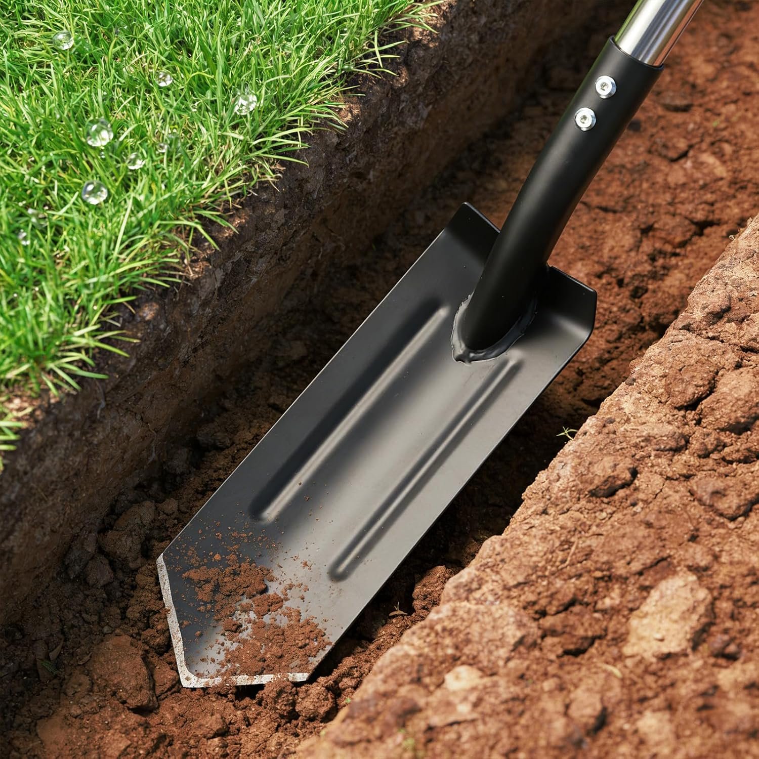 Stainless Steel Trench Shovel,4 Inch V Shape Narrow Trenching Spade–Heavy Duty Professional Garden & Landscaping Tool with 60 Inch Adjustable Long Handle &Foot Pedal for Digging,Edging,and Entrenching