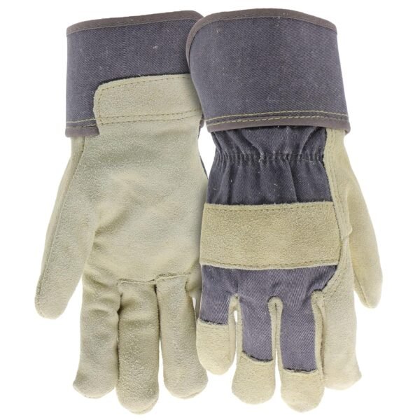Women's Guard Split Cowhide Leather Palm Work Gloves, Extended Cuff, Leather Knuckle Strap, Straight Thumb, Abrasion Resistant, Small/Medium, Blue/Cream