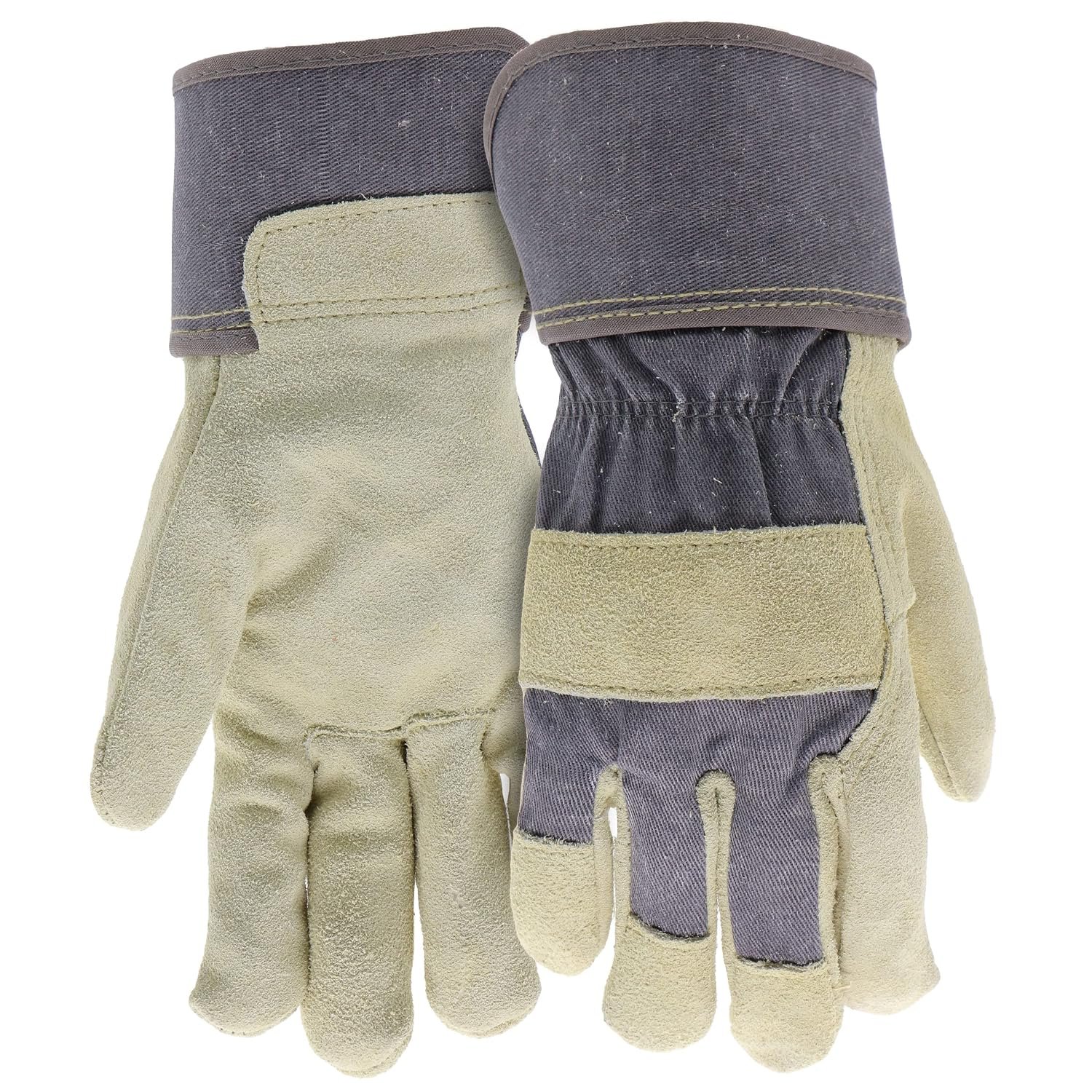 Women's Guard Split Cowhide Leather Palm Work Gloves, Extended Cuff, Leather Knuckle Strap, Straight Thumb, Abrasion Resistant, Small/Medium, Blue/Cream